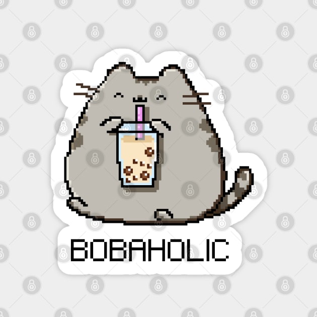 Bobaholic Pixel Chubby Cat Loves Boba Tea! Sticker by SirBobalot